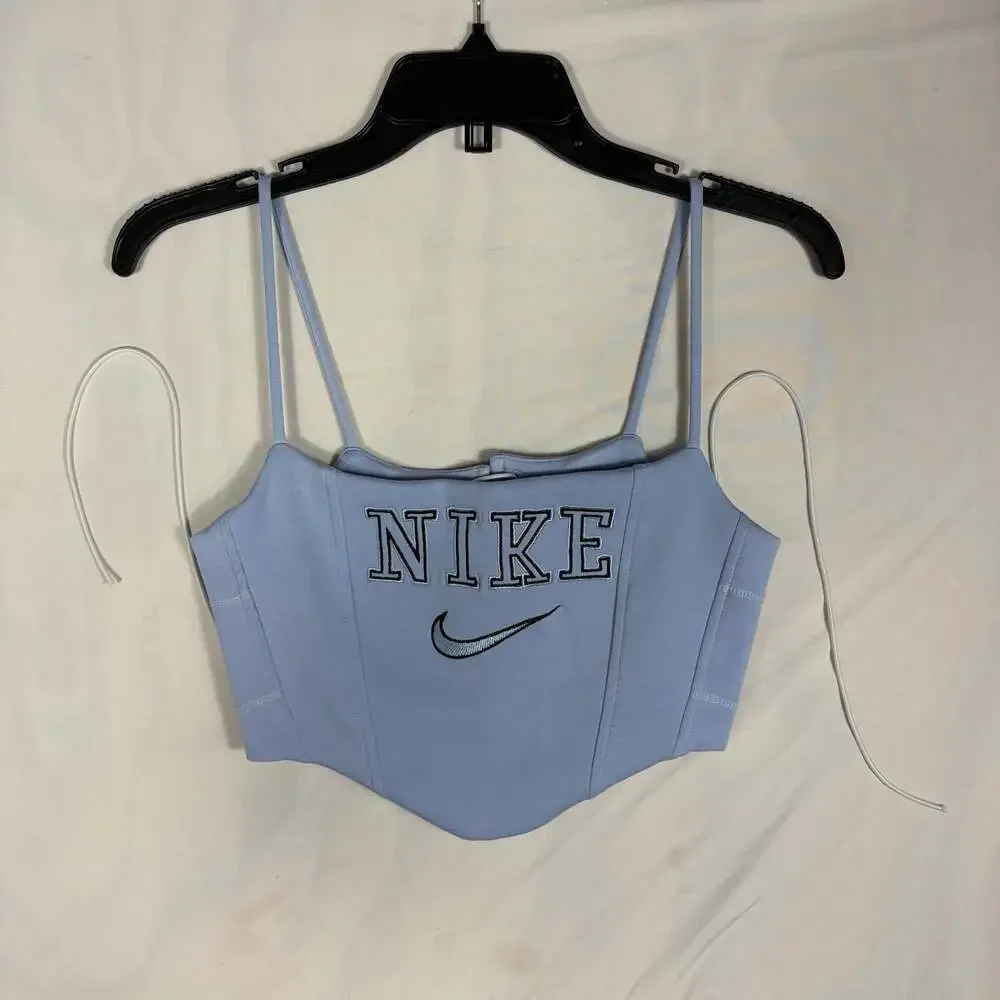 Nike Reworked Spellout Corset Crop Top Baby Blue Size M
